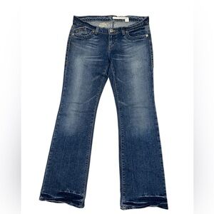 DKNY low rise bootcut jeans, slight wear on bottoms